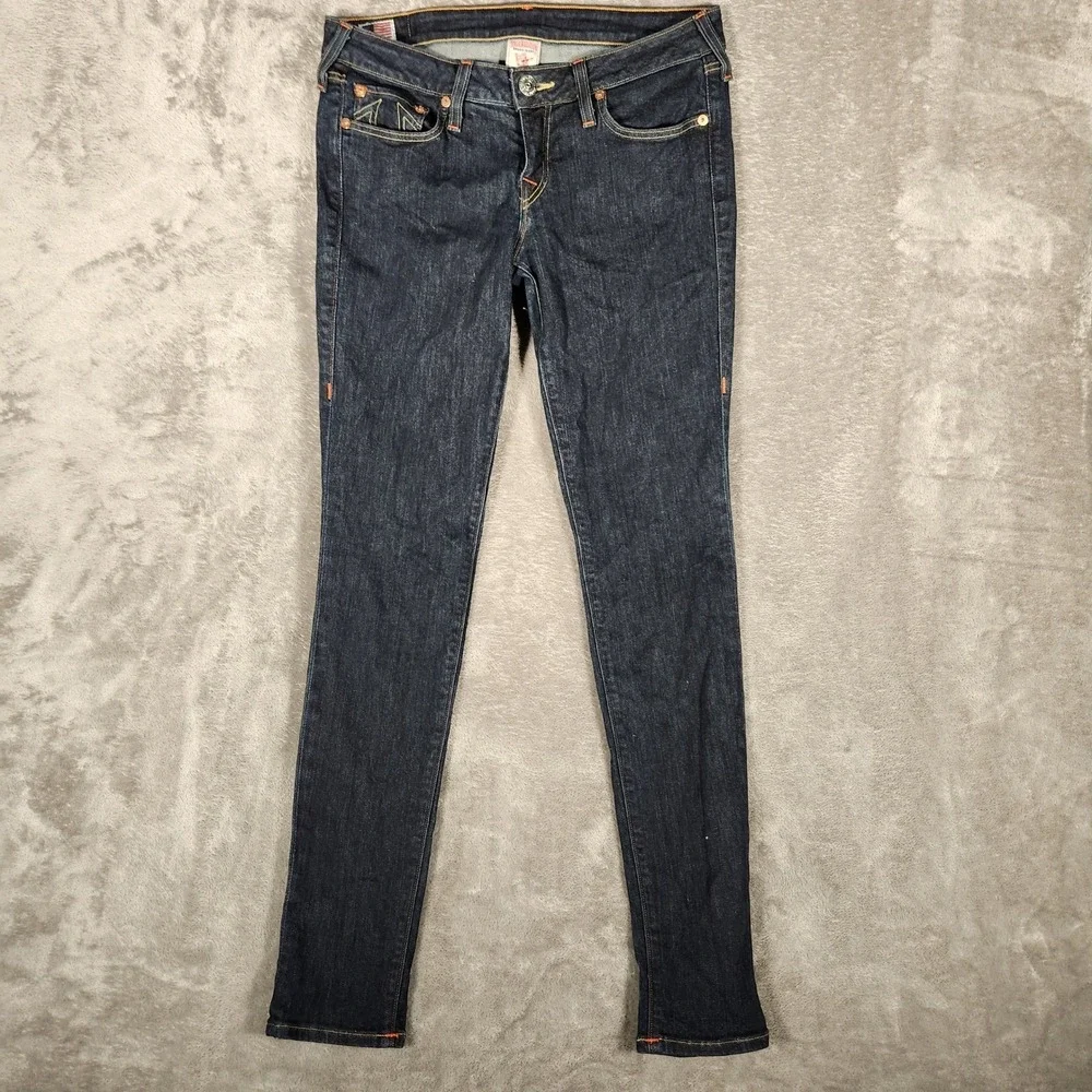 True Religion Brand Jeans Mens 29 Dark Blue Excellent Slim Straight Made in USA